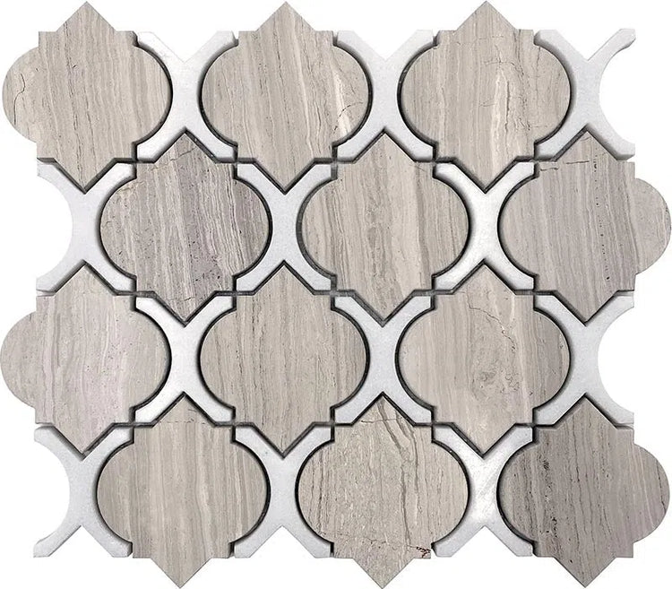 Wooden Beige Arabesque Tile With Thassos Lines Sample
