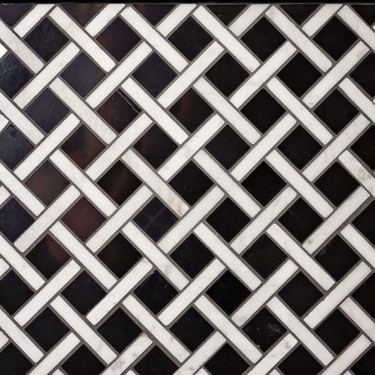 Boulevard Nero Marquina And Carrara Marble Mosaic Tile Sample