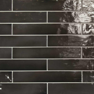 Lake Black Glazed Ceramic Long Subway Tile 2.6x16