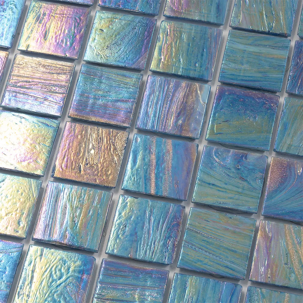 Dusk Blue Glossy 2" Mixed Squares Glass Pool Tile | Tile Club