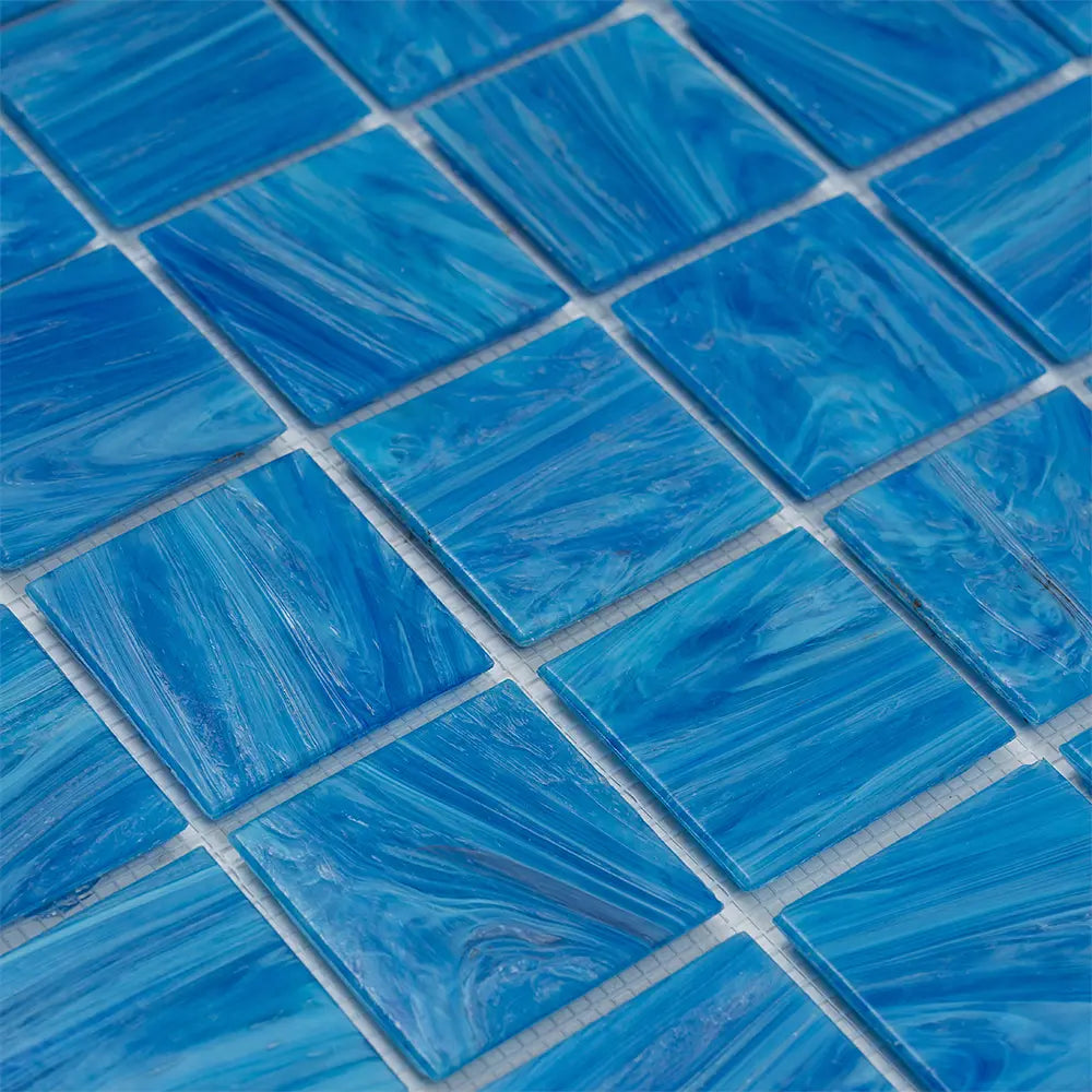 Underwater Pool Blue 2" Mixed Squares Glass Tile | Tile Club