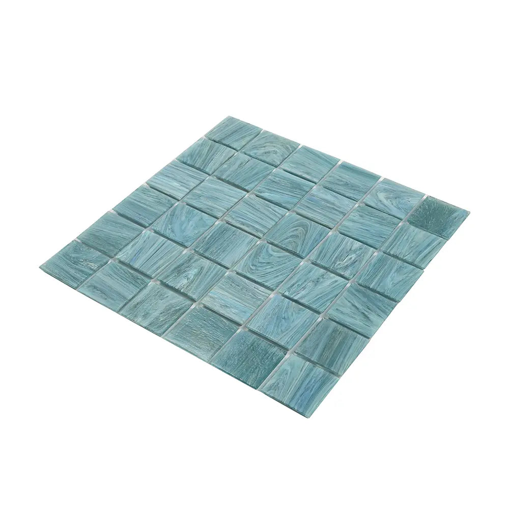 Bay Blue Glossy 2" Mixed Squares Glass Pool Tile | Tile Club