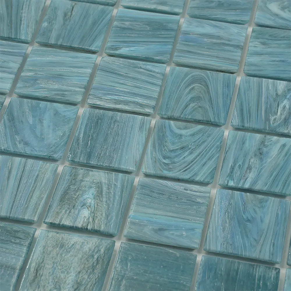 Bay Blue Glossy 2" Mixed Squares Glass Pool Tile | Tile Club
