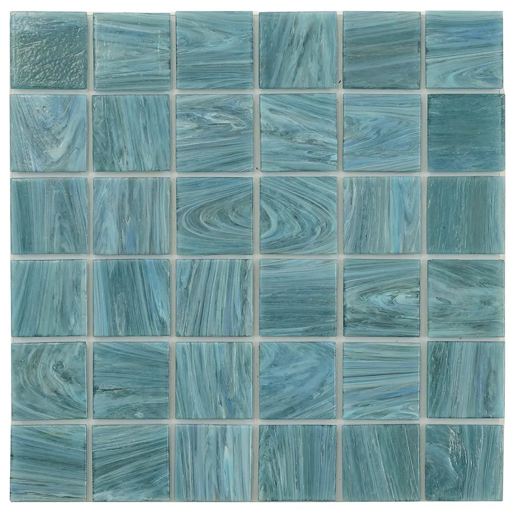 Bay Blue Glossy 2" Mixed Squares Glass Pool Tile | Tile Club