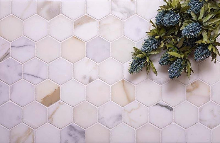 calacatta gold 2 inch hexagon mosaic tile polished