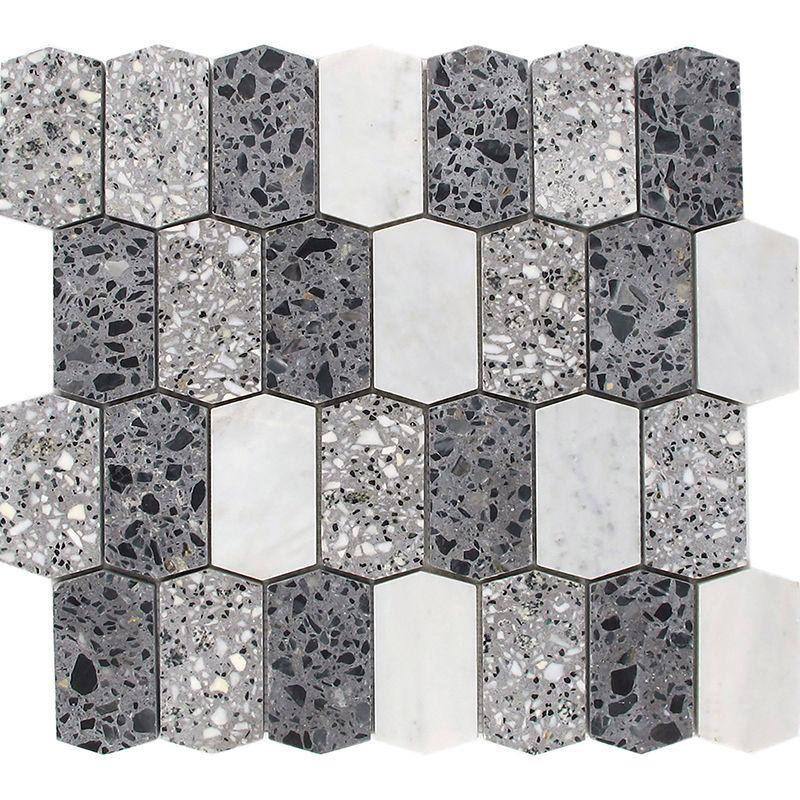 Black and Gray Terrazzo Picket Mosaic Tile Sample