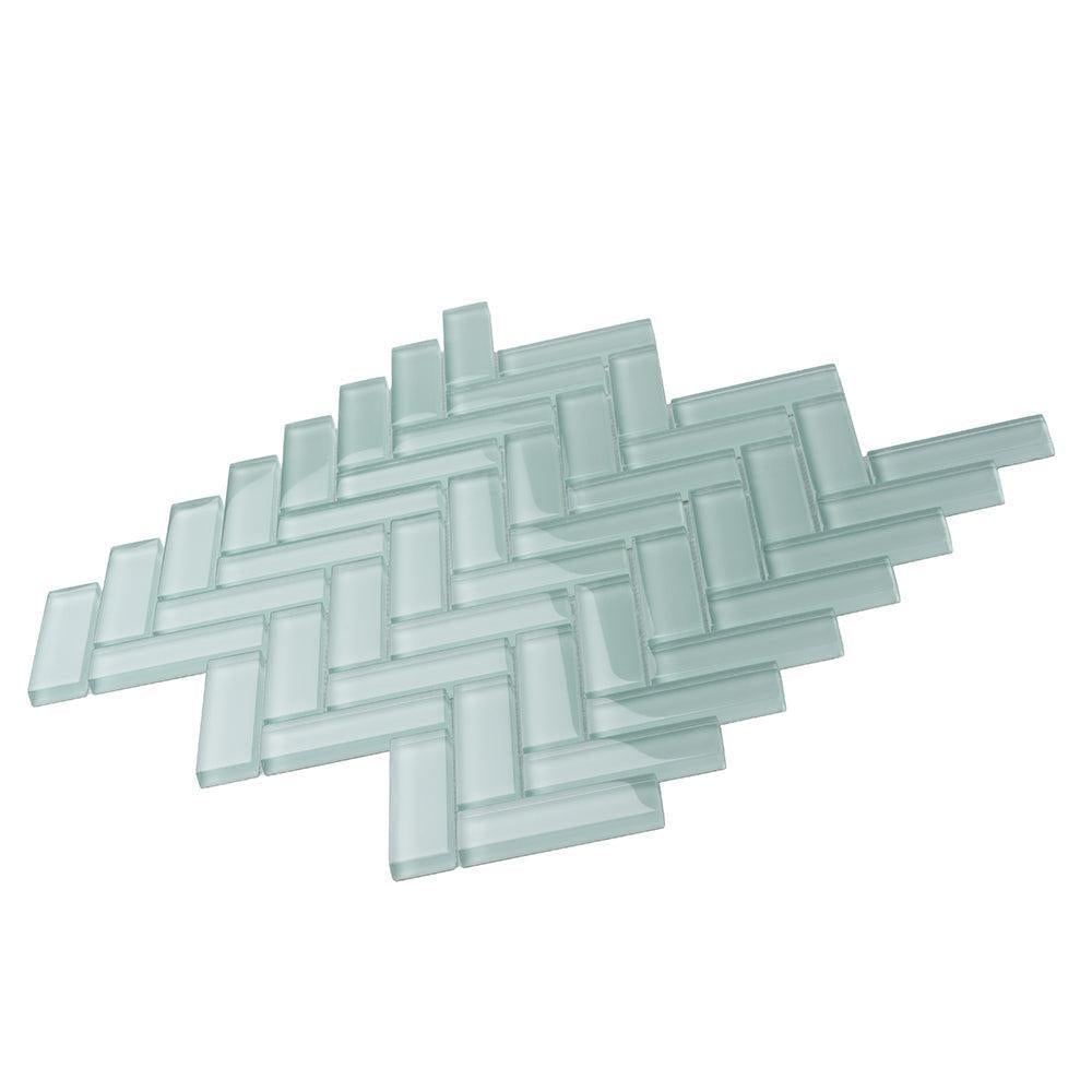 Pale Aqua Herringbone Glass Tile | Tile Club