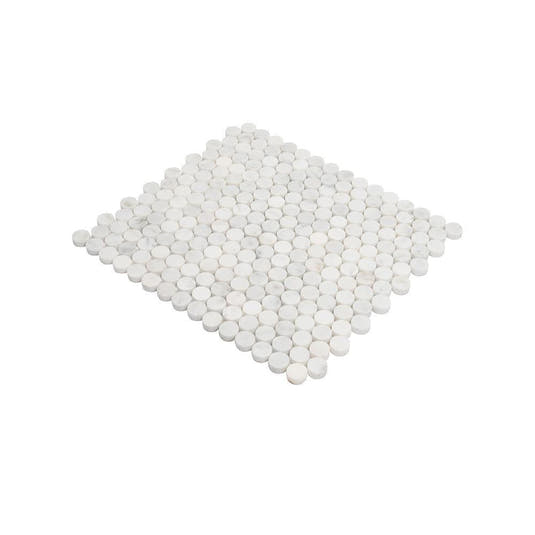 Bianco Carrara Penny Round Polished Marble Tile | Tile Club