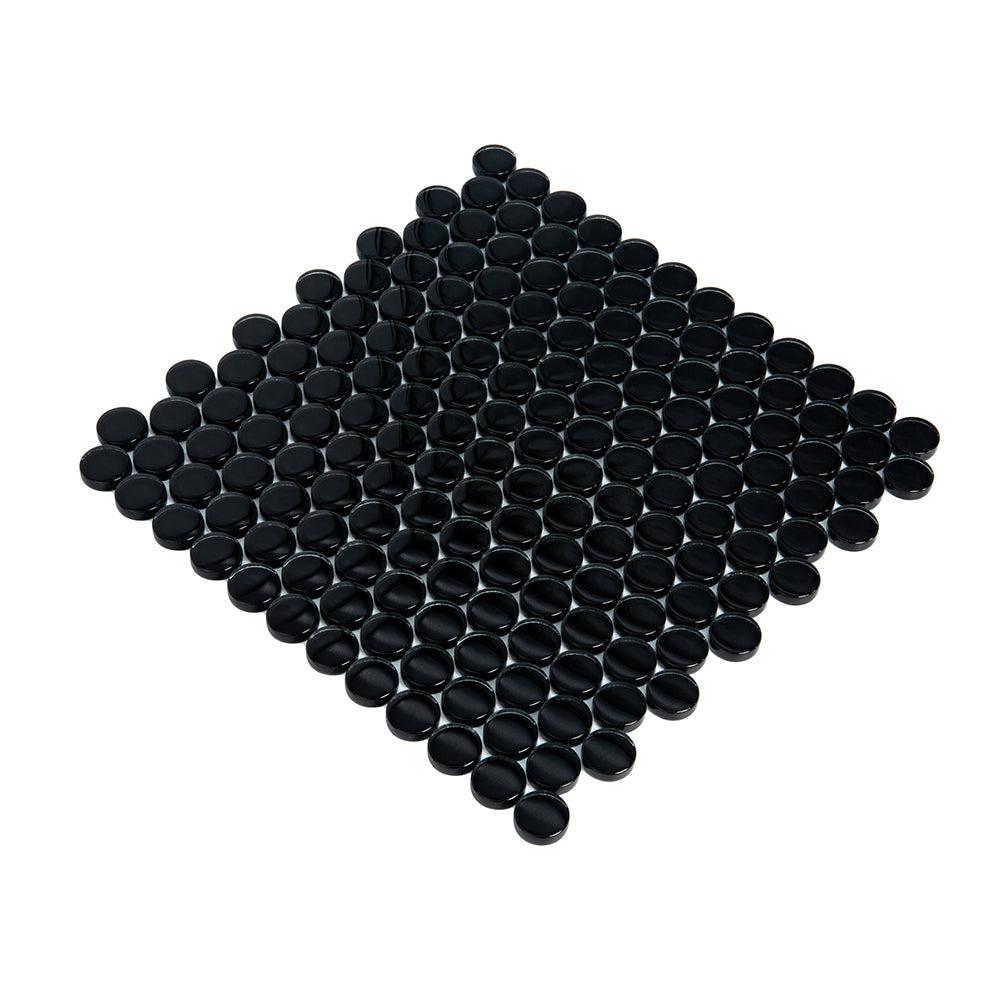 Obsidian Black Penny Round Glass Tile | Tile Club