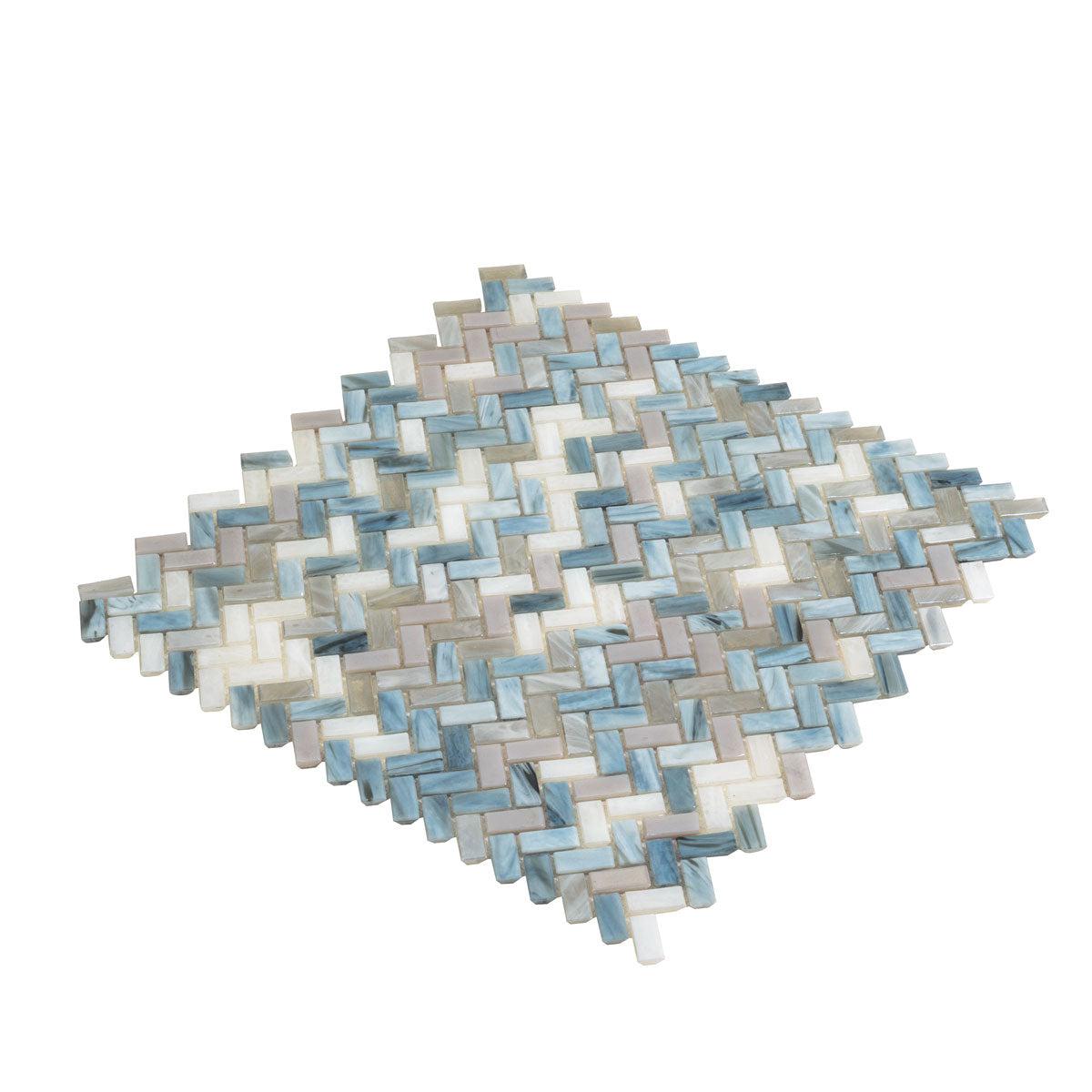 Blue Grey Herringbone Mosaic Tile