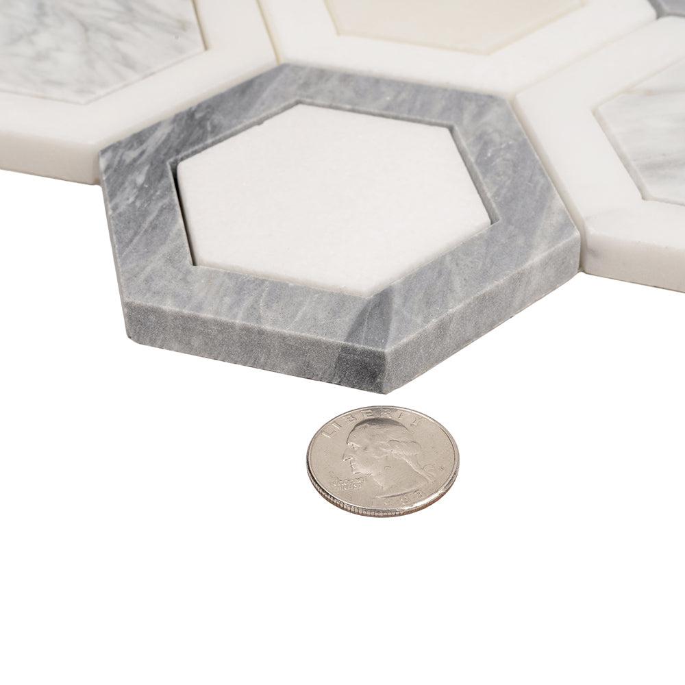 Calacatta Bluette Marble Double Hexagon Mosaic Tile | Tile Club
