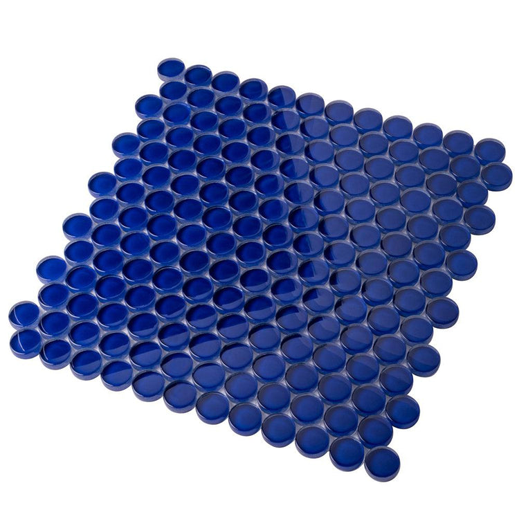 Cobalt Blue Penny Round Glass Tile | Tile Club