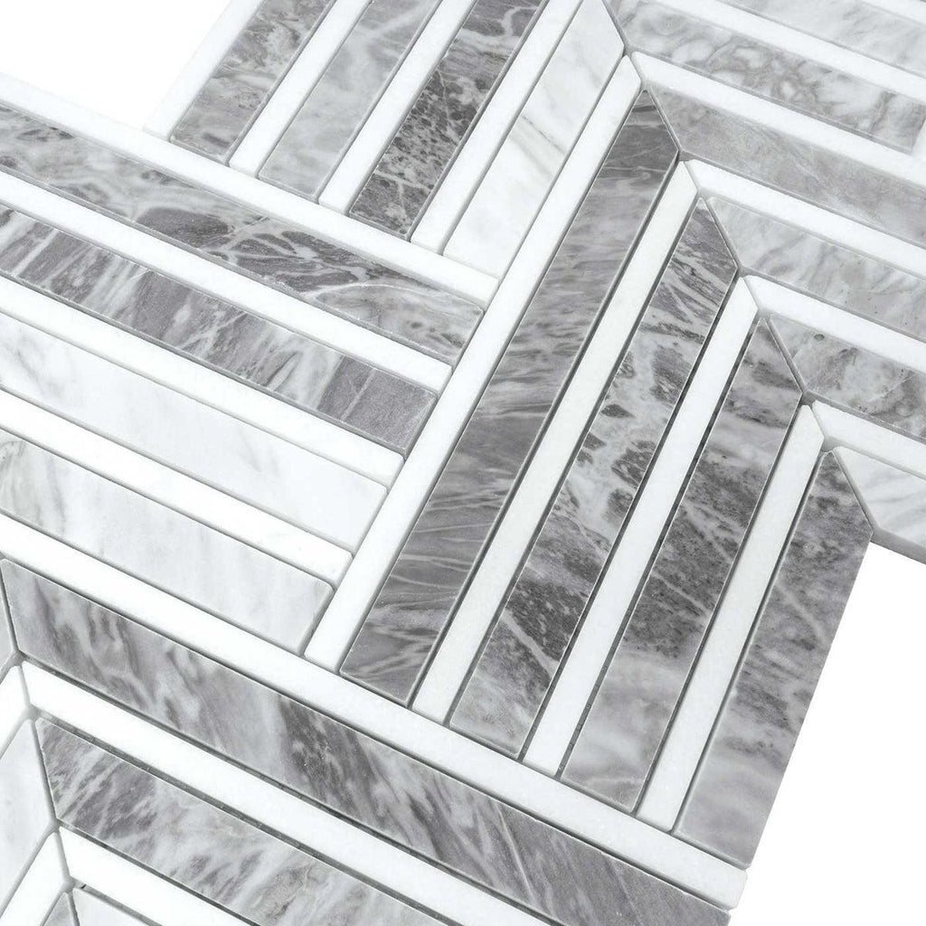Geo Arrow Calacatta Bluette Marble Mosaic Tile | Tile Club