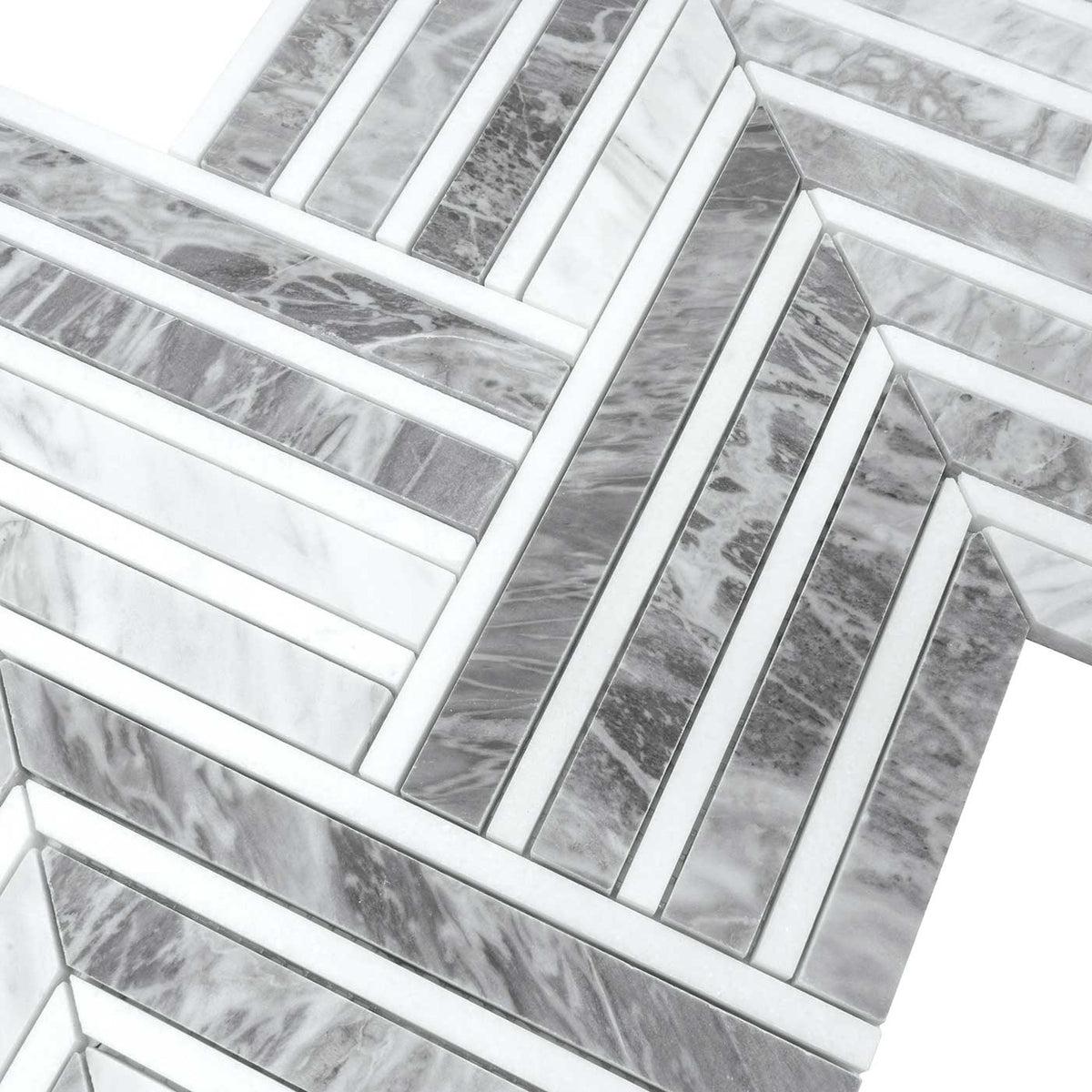 Geo Arrow Calacatta Bluette Marble Mosaic Tile | Tile Club