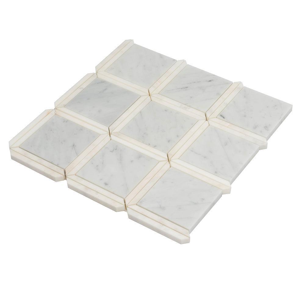 Geo Square White Carrara Marble Mosaic Tile | Tile Club