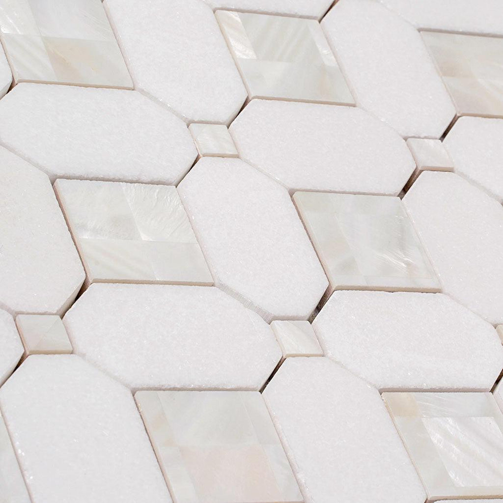 Geometric Pearl White Thassos Shell Tile | Tile Club