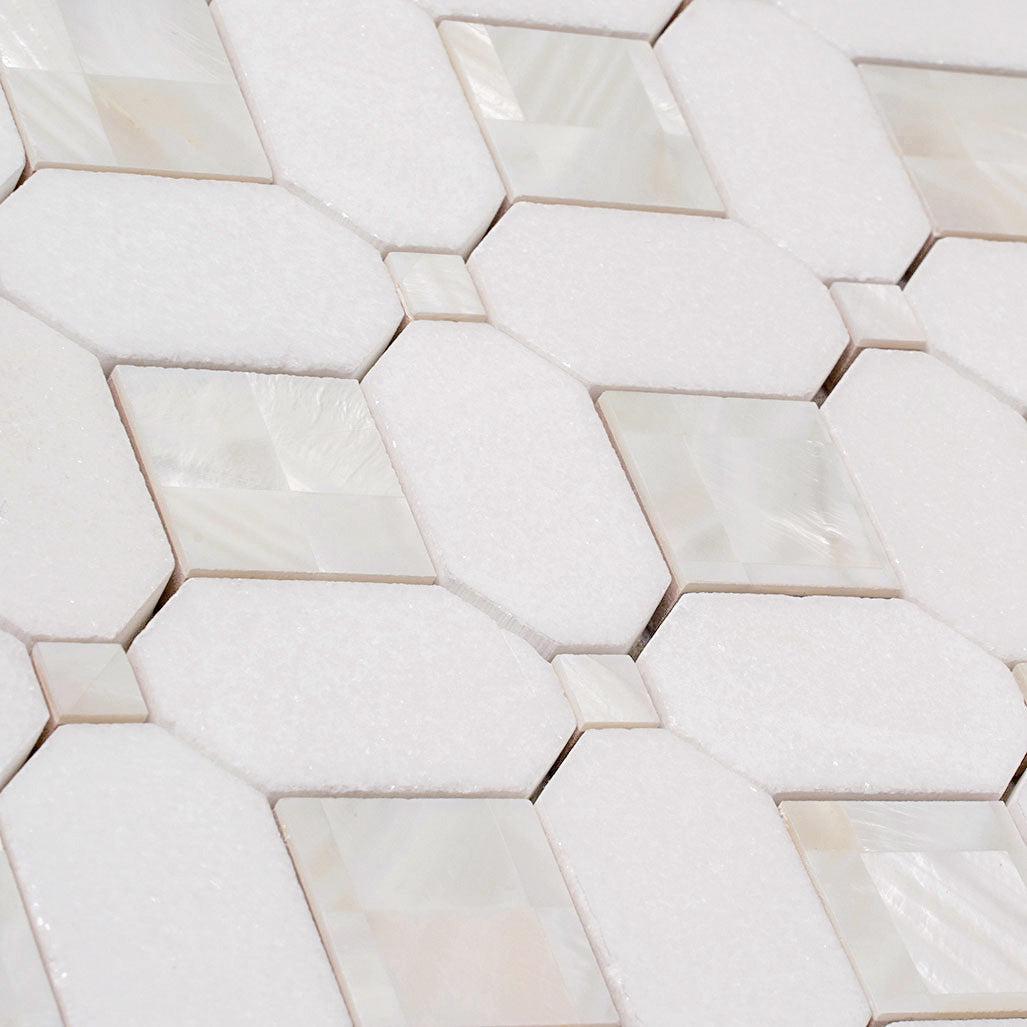 Geometric Pearl White Thassos Shell Tile | Tile Club