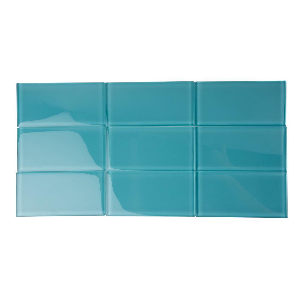 Glacier Aqua 3X6 Polished Glass Subway Tile