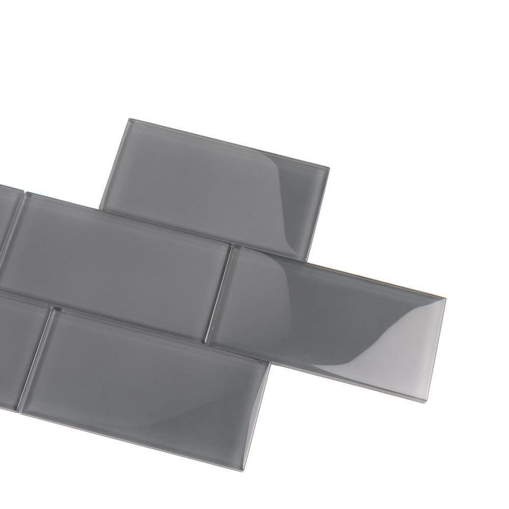 Glacier Dark Gray 3" x 6" Polished Glass Subway Tile | Tile Club