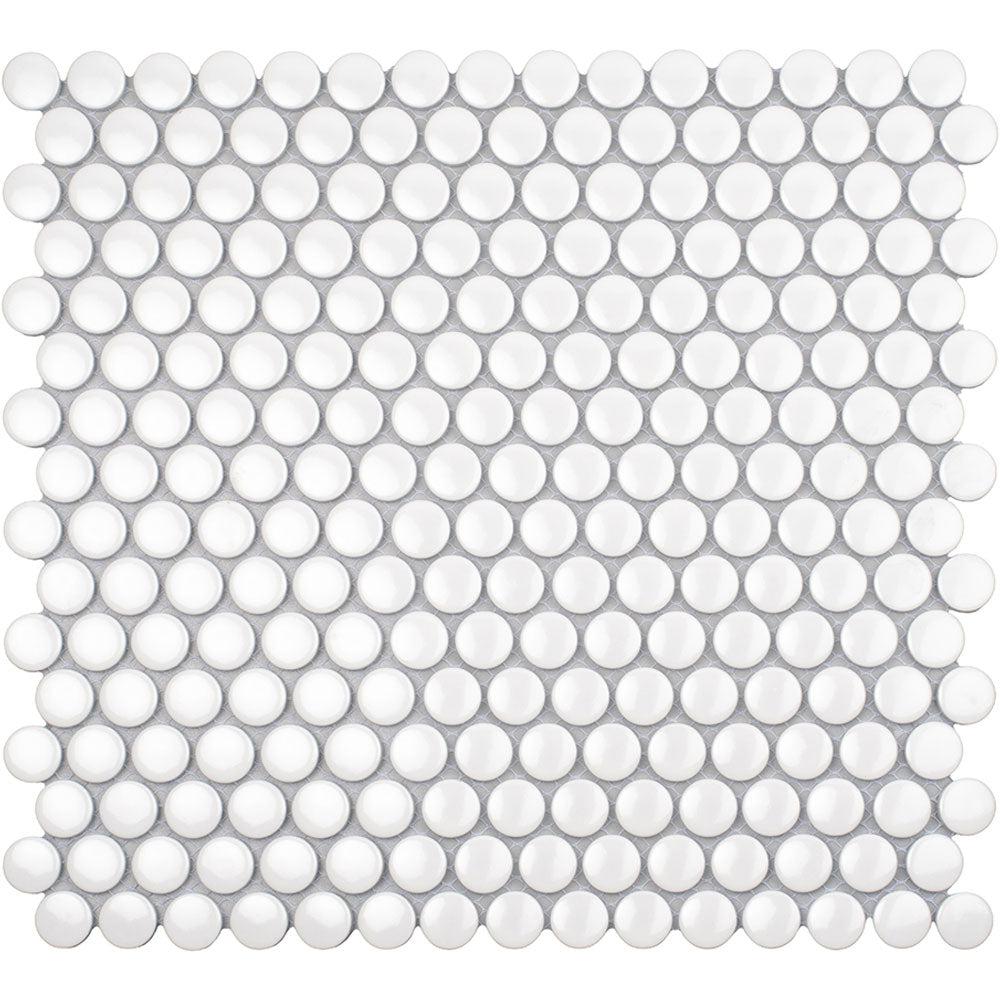 Glossy White Buttons Porcelain Penny Round Tile
