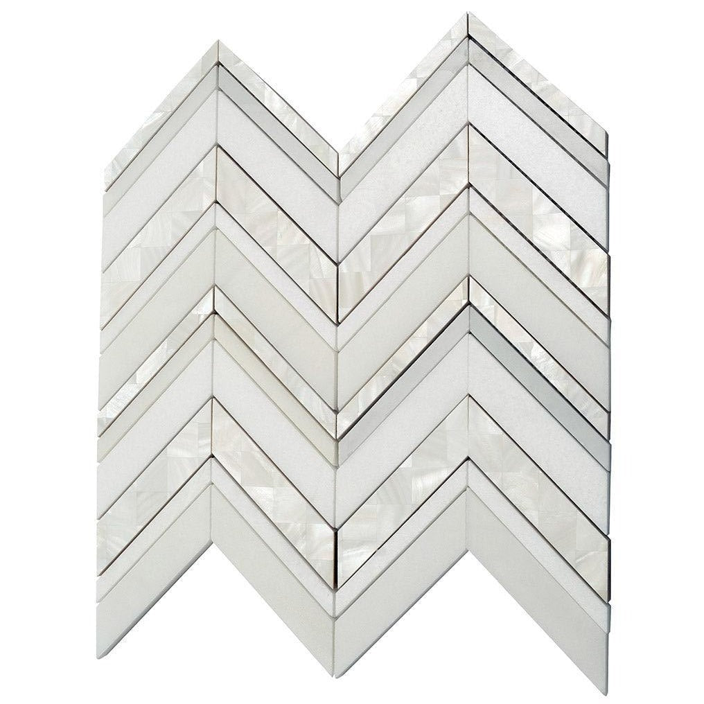 Herringbone Pearl White Thassos Marble and Shell Tile | Tile Club