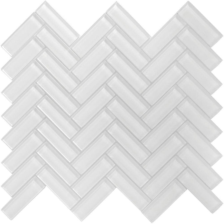 Ice White Herringbone Glass Tile