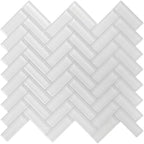 Ice White Herringbone Glass Tile