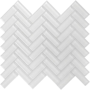 Ice White Herringbone Glass Tile