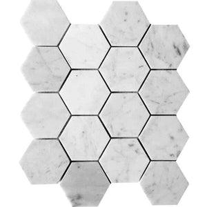 3 Inch White Carrara Hexagon Polished Marble Mosaic Tile Sample