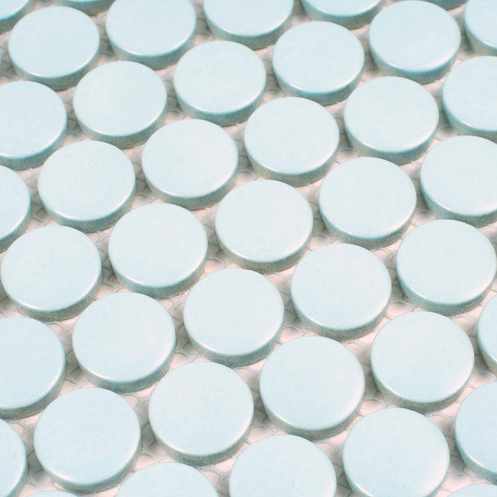 Light Blue Buttons Porcelain Penny Round Tile | Tile Club