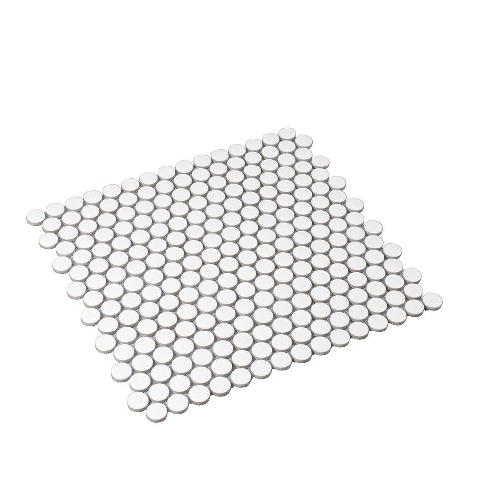 Matte White Buttons Porcelain Penny Round Tile | Tile Club