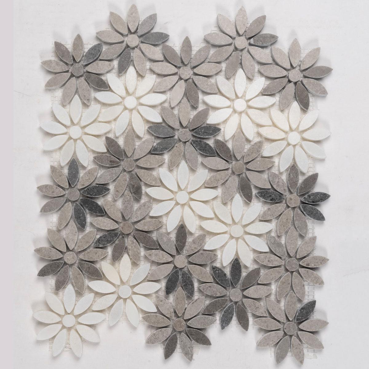 Meadow Wooden Flower Marble Mosaic Tile