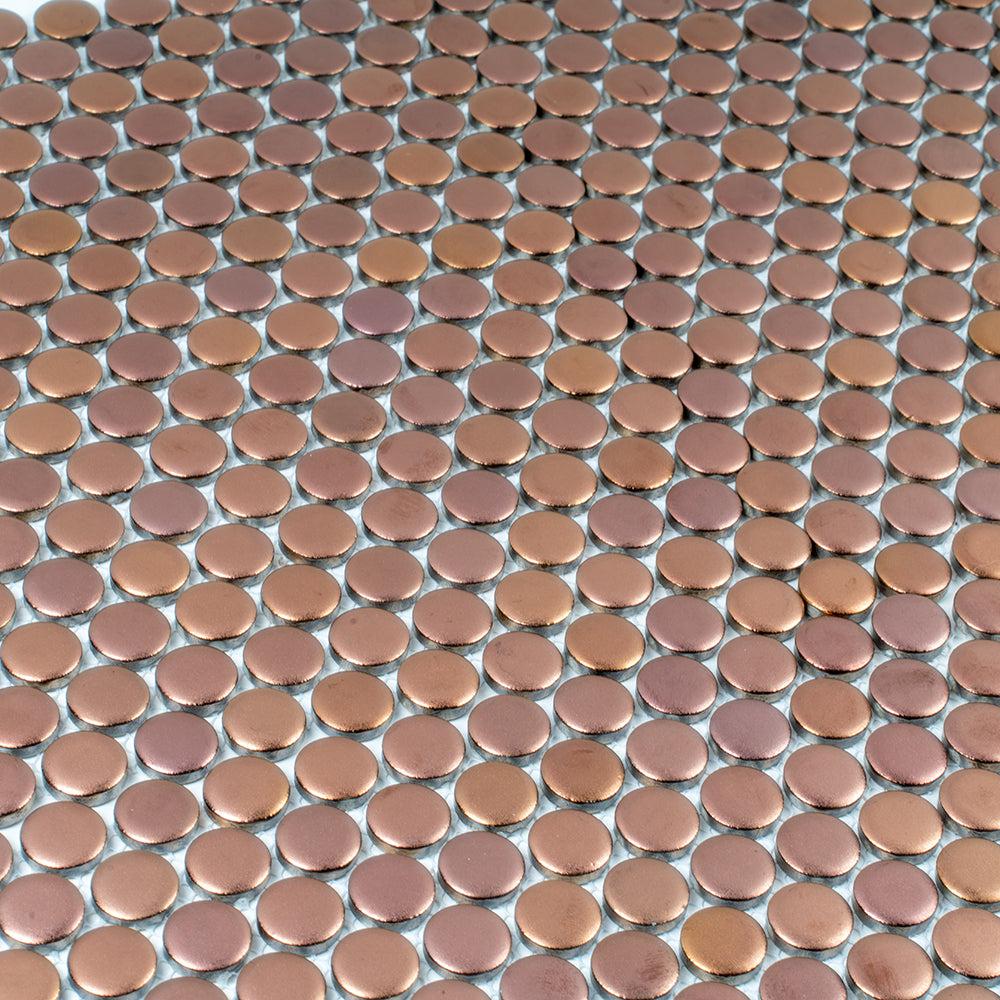 Metallic Bronze Buttons Porcelain Penny Round Tile | Tile Club