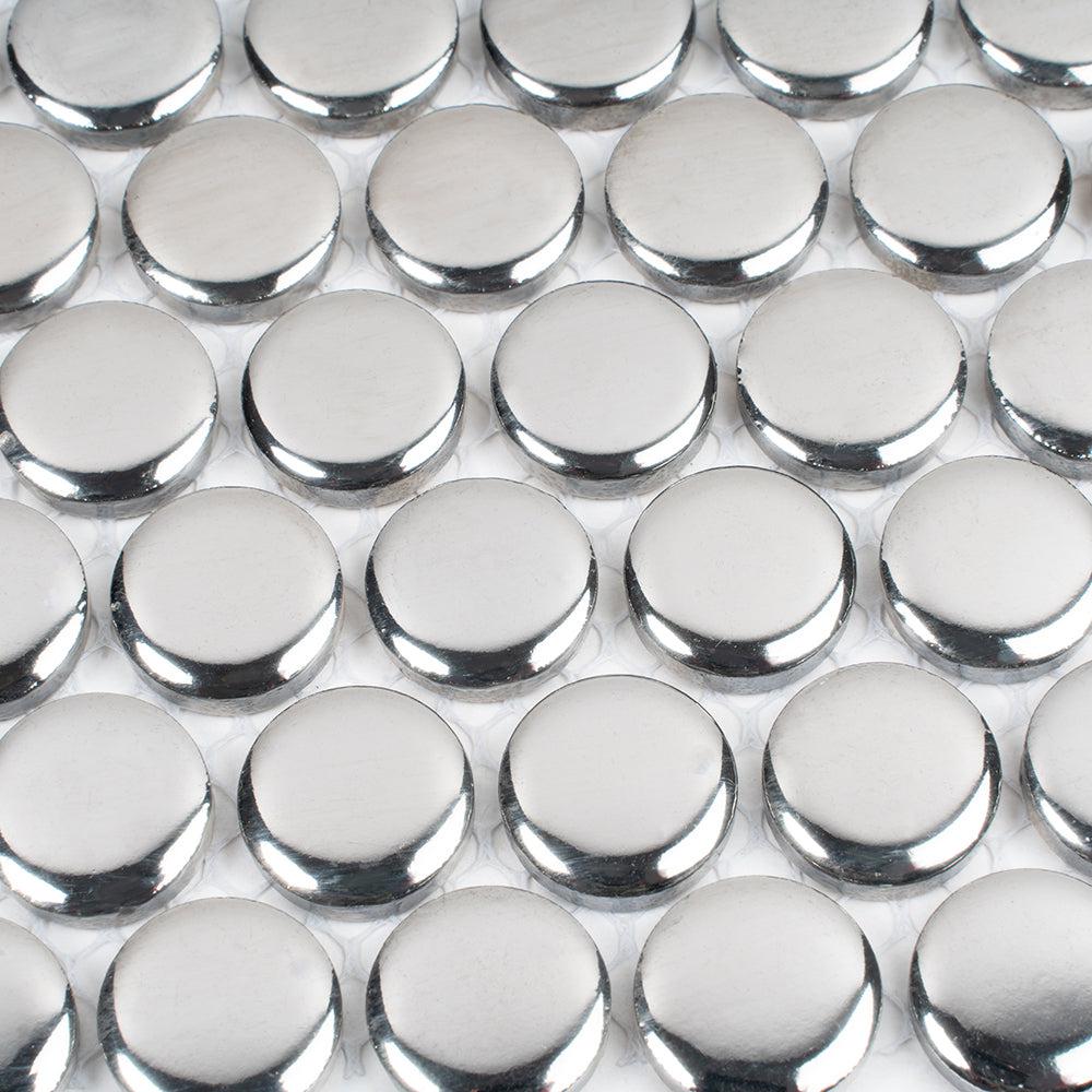 Metallic Silver Buttons Porcelain Penny Round Tile