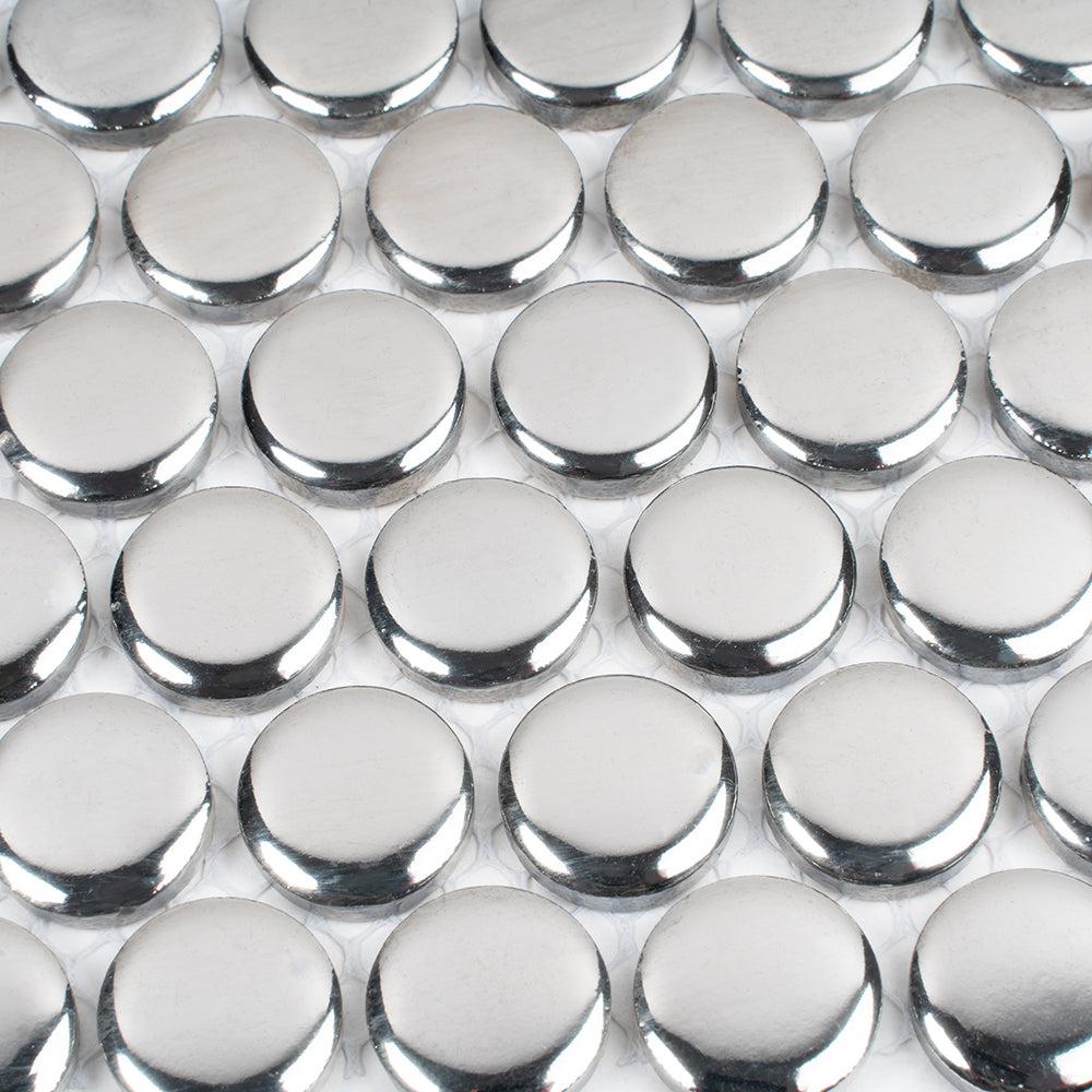 Metallic Silver Buttons Porcelain Penny Round Tile | Tile Club