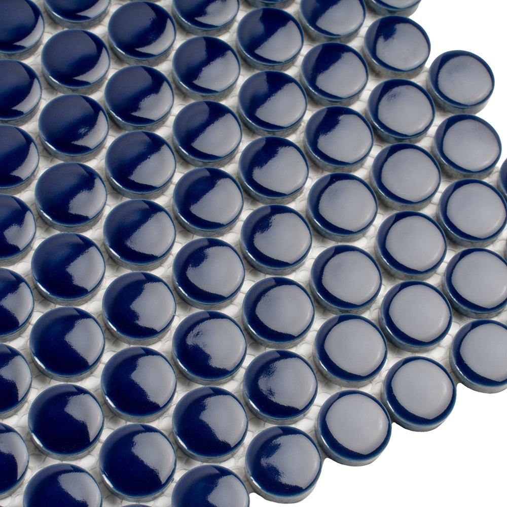 Navy Blue Buttons Porcelain Penny Round Tile | Mosaic Floor, Wall ...