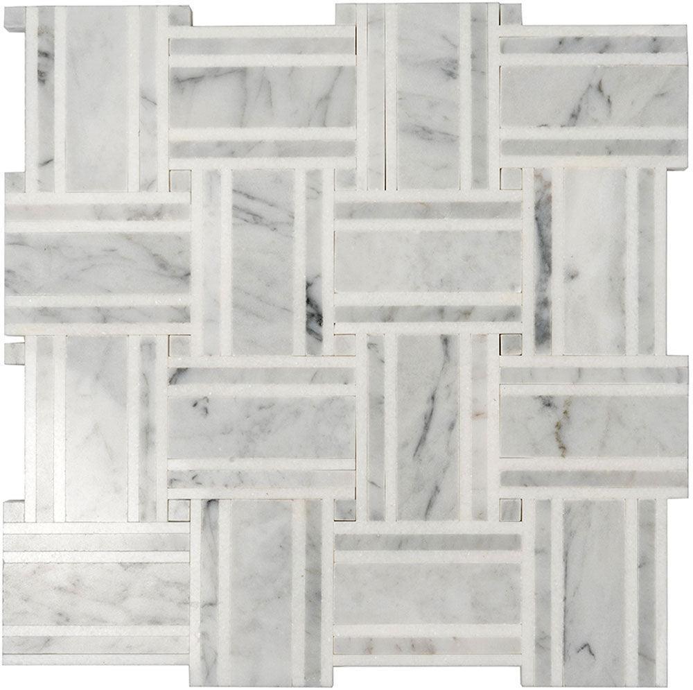 Nova Basket Bianco Carrara & Thassos Marble Mosaic Tile position: 1