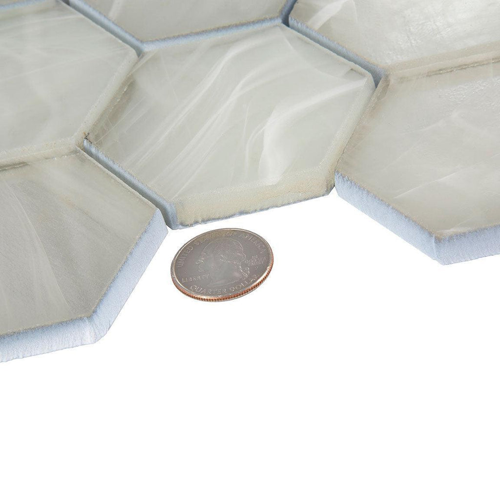 Sea Glass Hexagon Platinum White Mosaic Tile | Tile Club