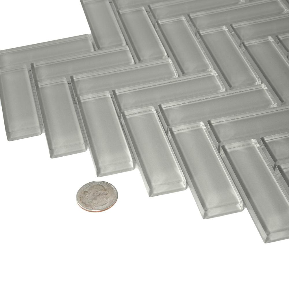 Pearl Gray Herringbone Glass Tile | Tile Club