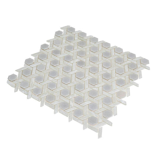 Pearl White Weaved Hexagon Glass Mosaic Tile | Tile Club
