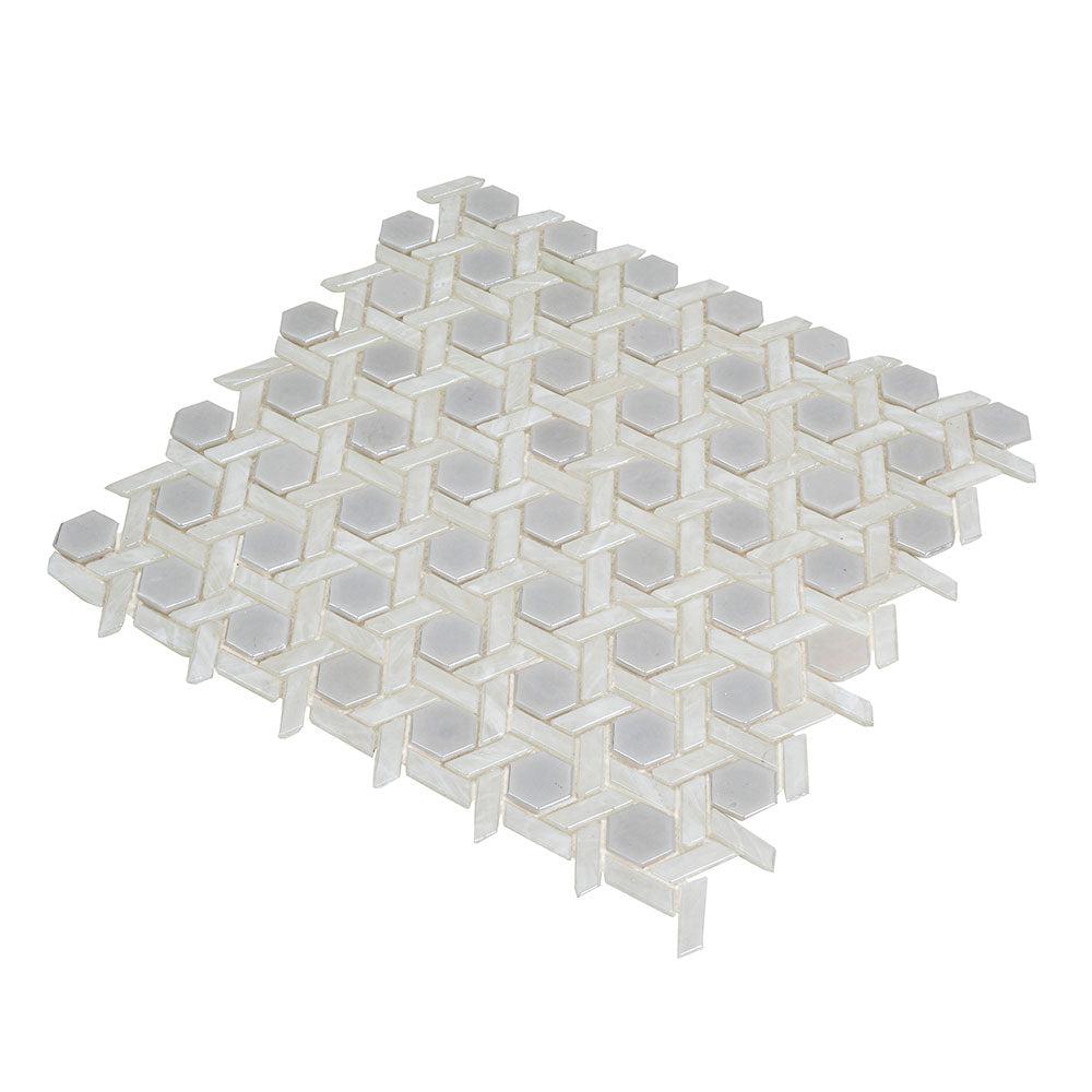 Pearl White Weaved Hexagon Glass Mosaic Tile | Tile Club