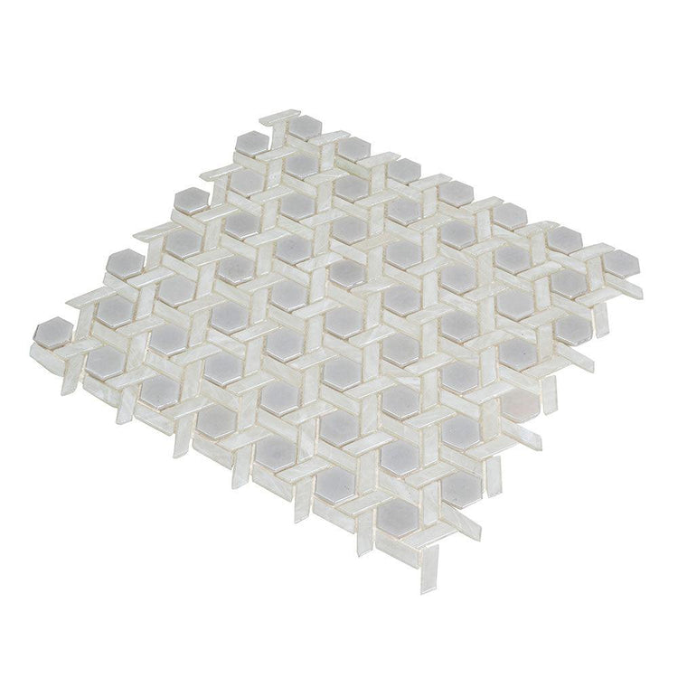 Pearl White Weaved Hexagon Glass Mosaic Tile | Tile Club