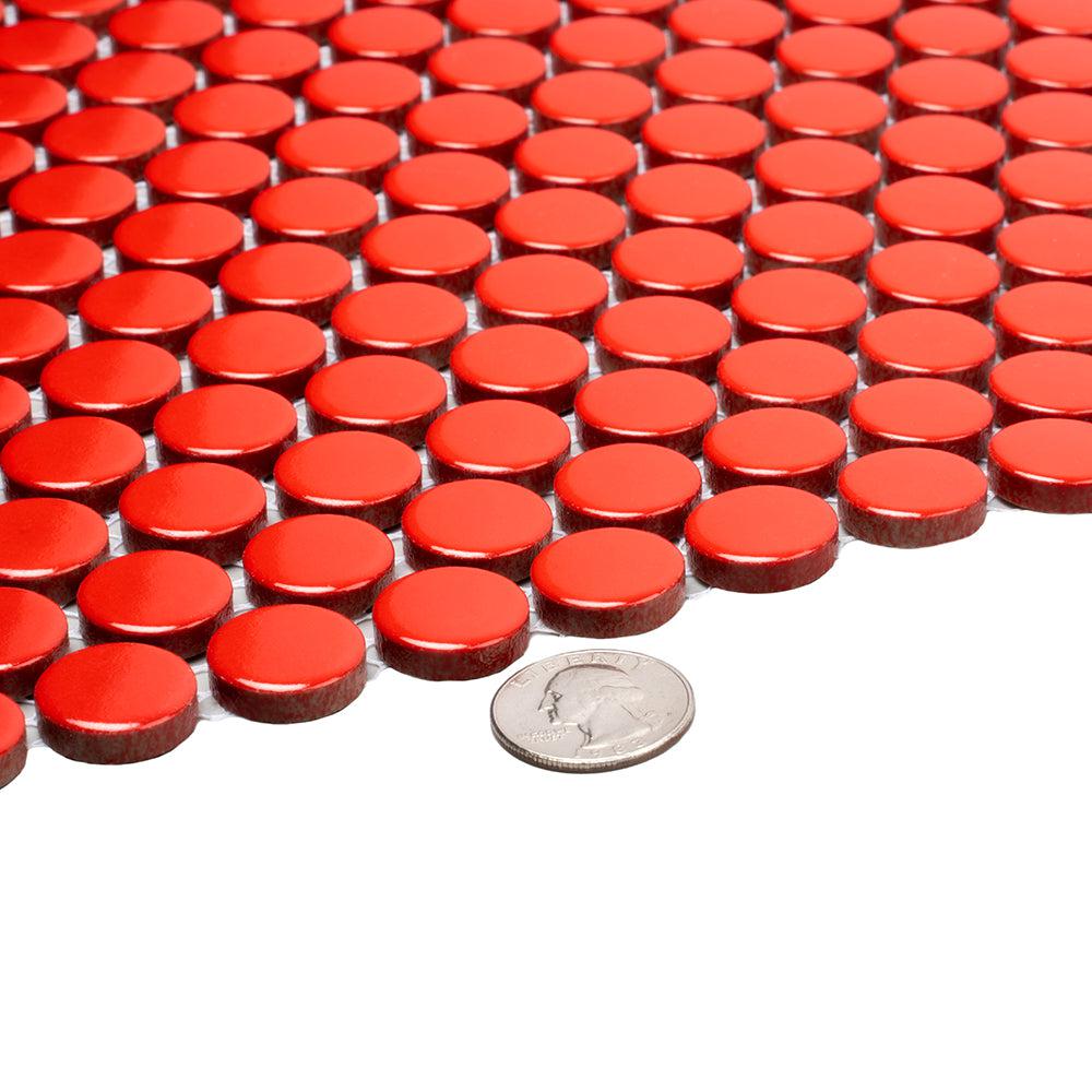 Red Buttons Porcelain Penny Round Tile | Tile Club