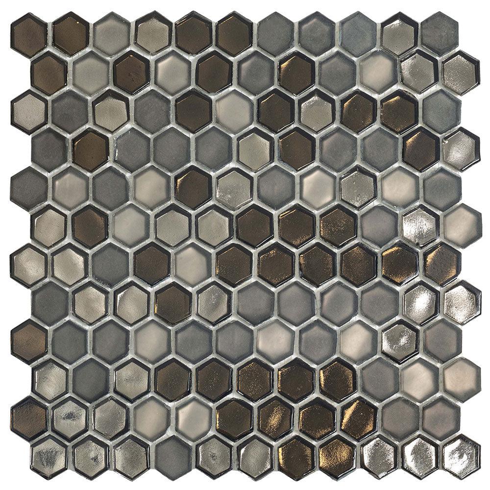 Saturn Grey Hexagon Glass Mosaic Tile