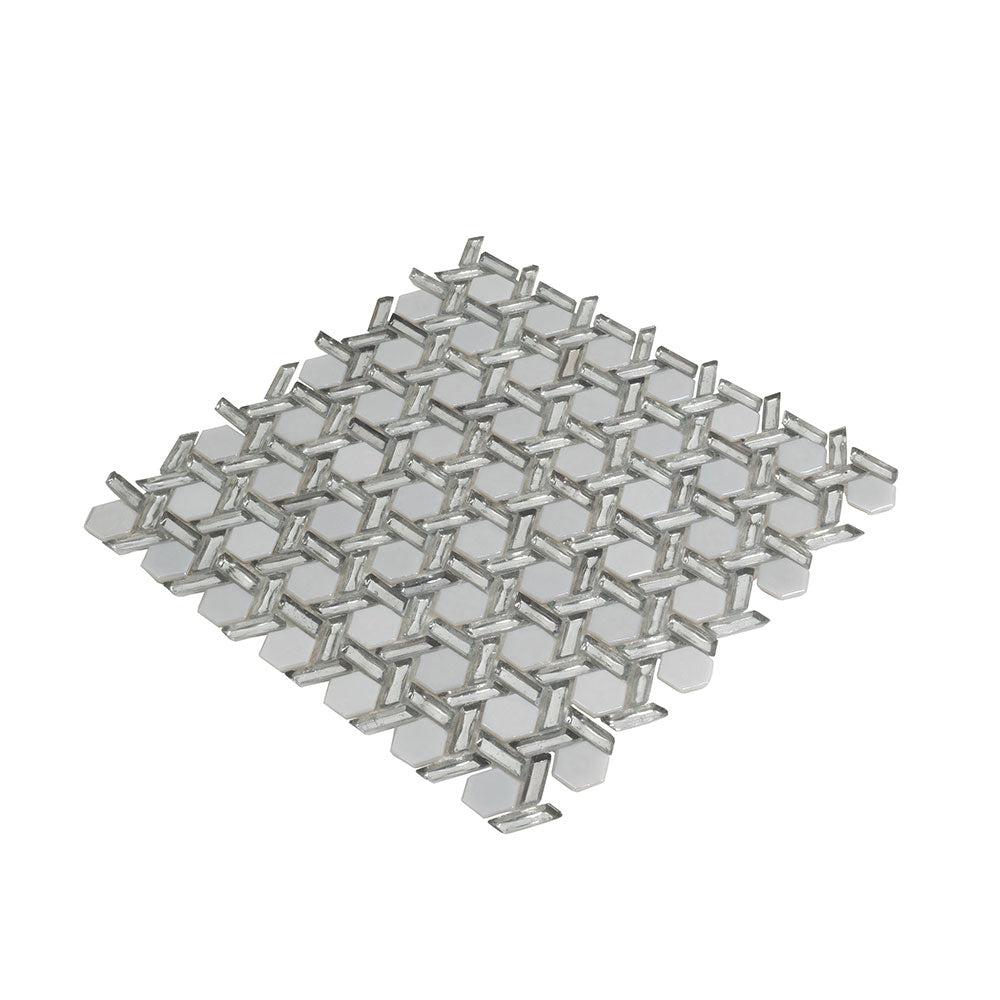 Silver White Weaved Hexagon Glass Mosaic Tile