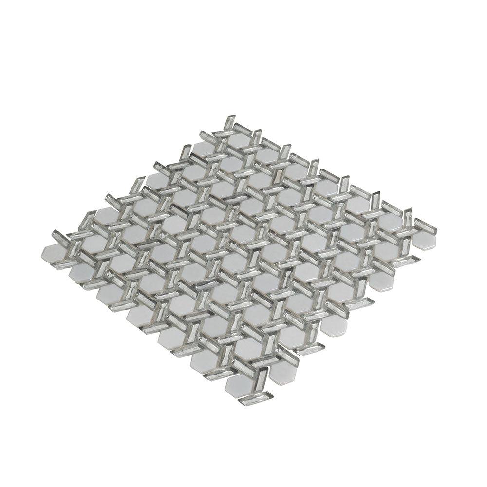 Silver White Weaved Hexagon Glass Mosaic Tile | Tile Club