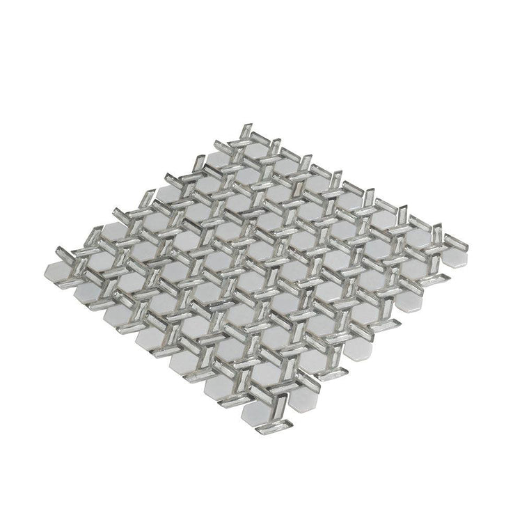 Silver White Weaved Hexagon Glass Mosaic Tile | Tile Club