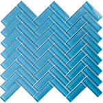 Sky Blue Herringbone Glass Tile
