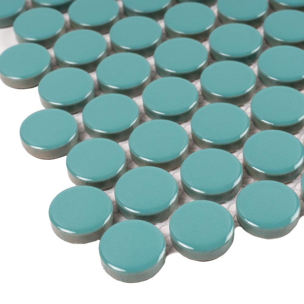 Teal Buttons Porcelain Penny Round Tile | Tile Club