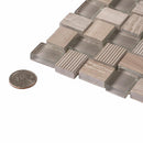 Textured Mini Brick Wooden Beige And Glass Mosaic Tile | Tile Club